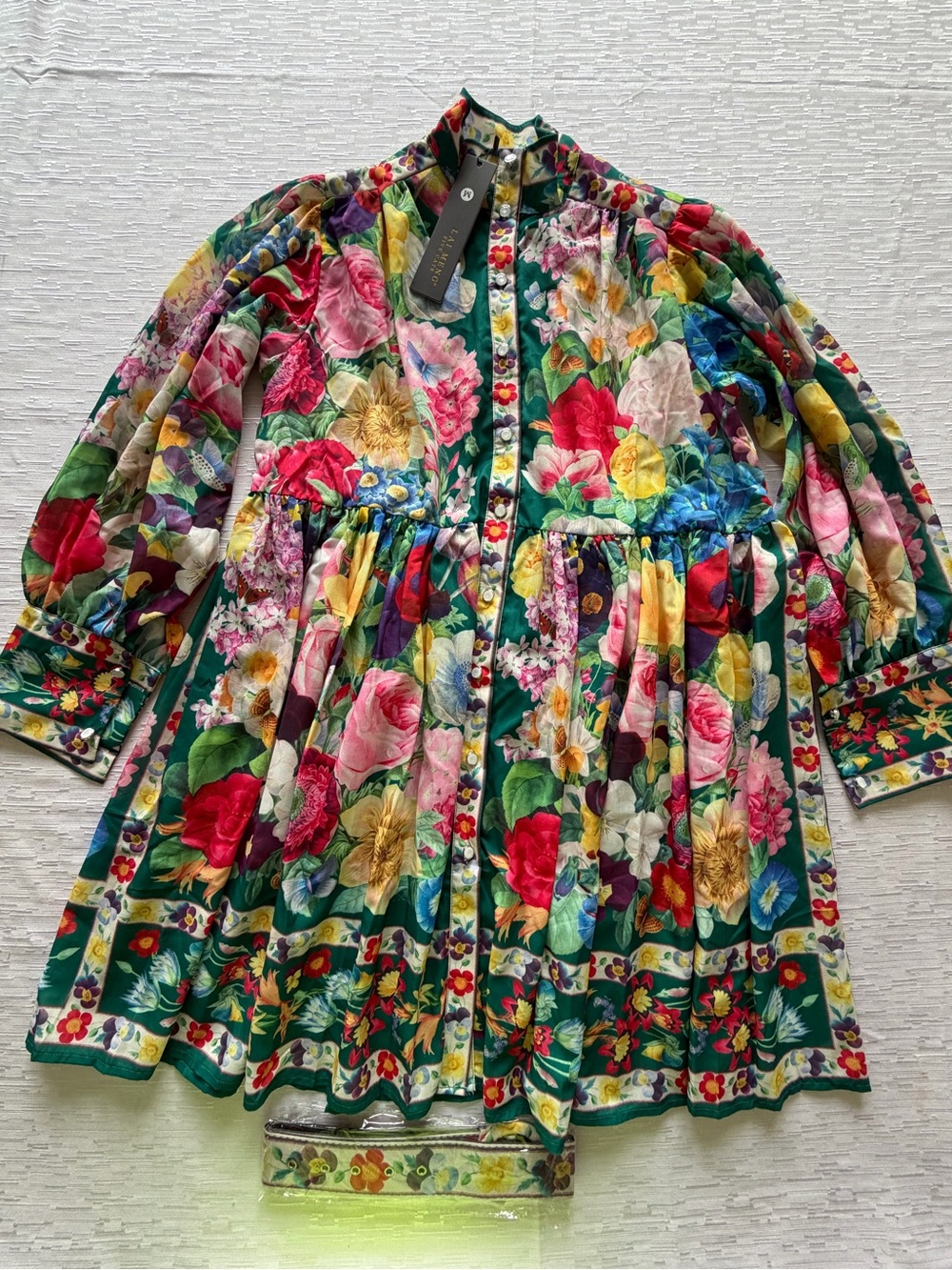 NWT Women’s Floral Pleated High Collar with Belt Dress Size M - Picture 9 of 15